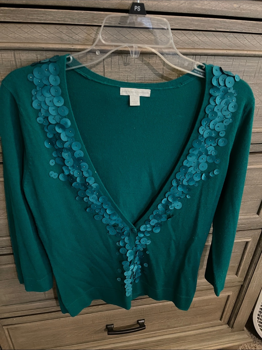 Embellished Teal Sequin V-Neck Cardigan with matching Tank Top